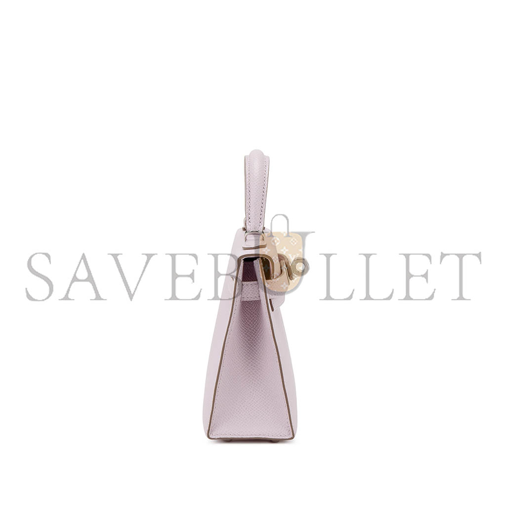 HERMÈS MASTER MAUVE PALE EPSOM MINI KELLY SELLIER 20 PALLADIUM HARDWARE (19*12*5.5cm)